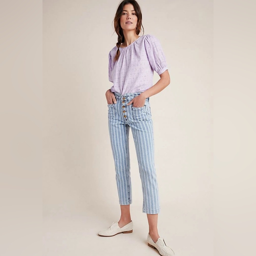 Pilcro and the Letterpress Anthropologie High Rise Railroad Stripe Blue Jeans - Picture 1 of 6